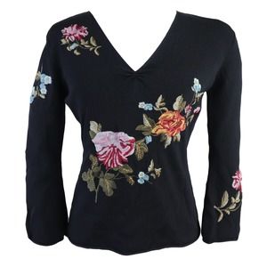 Joseph Allen Embroidered Floral Flare Sleeved Knit